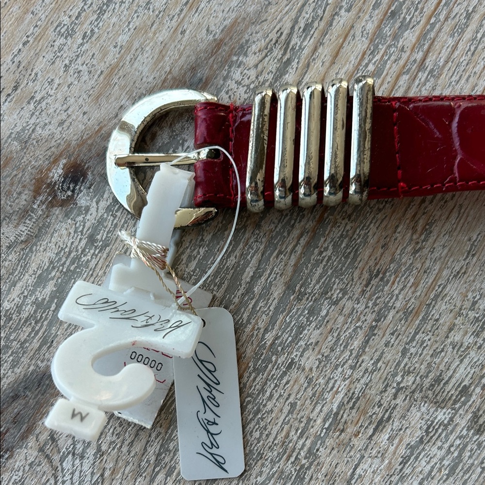 Red Leather Belt with Silver Accents-Vintage but New with tags